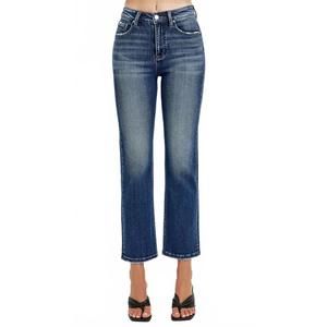 NEW RISEN high rise tummy control high crop straight jeans in dark wash blue